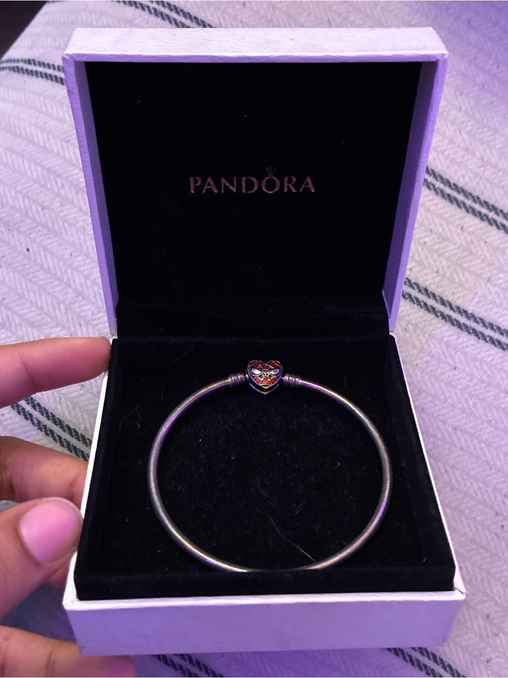 Pandora Silver Bracelet with Multicolor Enamel Heart Clasp